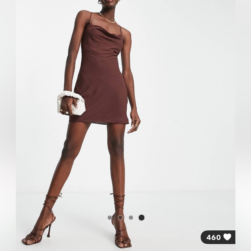 ASOS Design Cowl Neck Mini Dress with lace up back in Chocolate